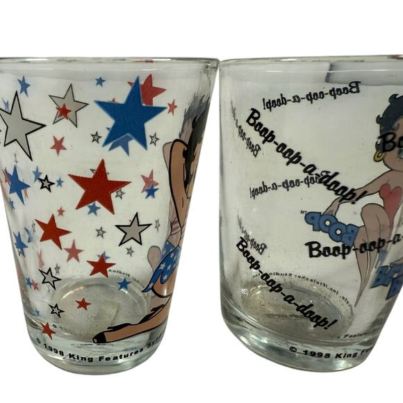 Vintage 90s Betty Boop Shot Glass Set Red White Blue Stars Boop-oop-a-doop - Picture 2 of 3
